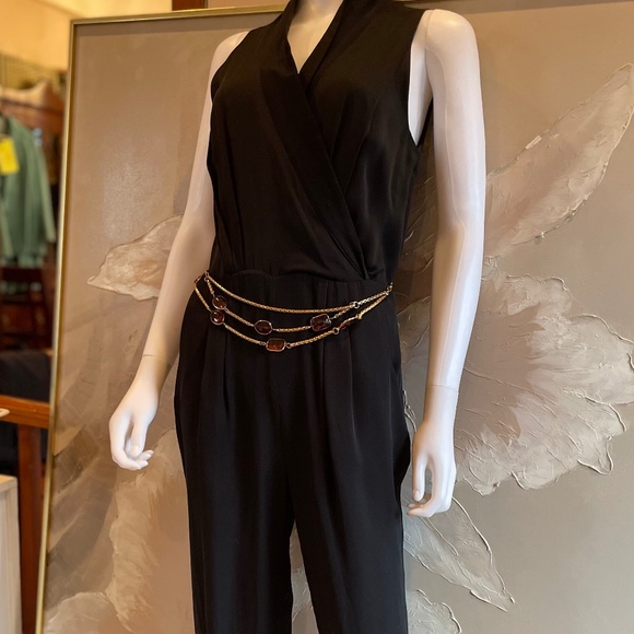 Bebe Black Jumpsuit w/pockets Pleated Tapered 💋💋 Size Small Criss Cross chest - Picture 1 of 7